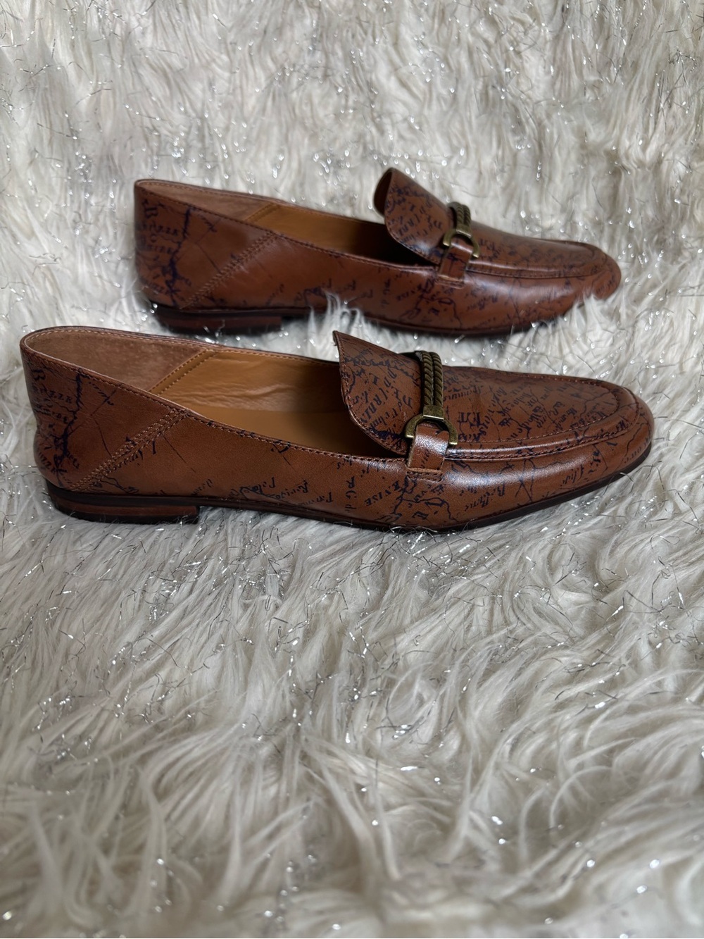 Patricia Nash Brown Women’s Map Print Leather Loafers Shoes Size US 8M EU 38M